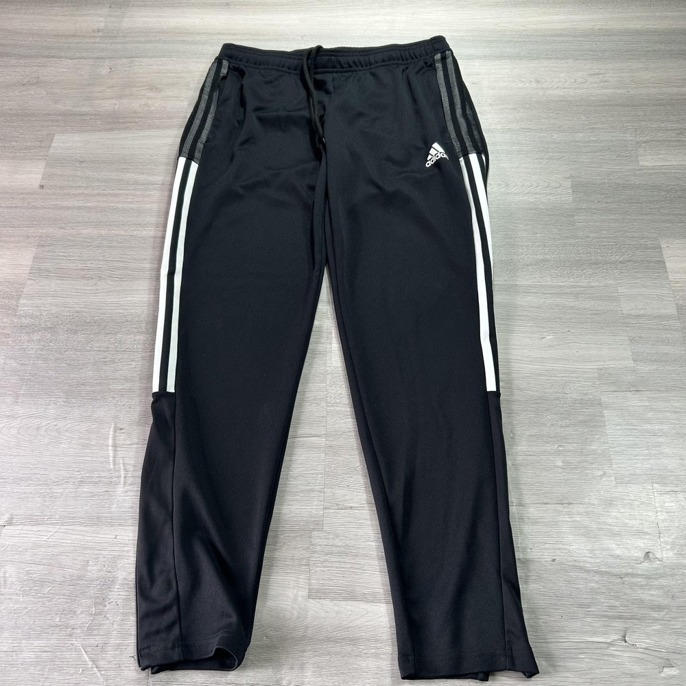 Adidas AEROREADY Track Pants Mens Medium Black 3 Stripe Zip Hem Athletic GM7310